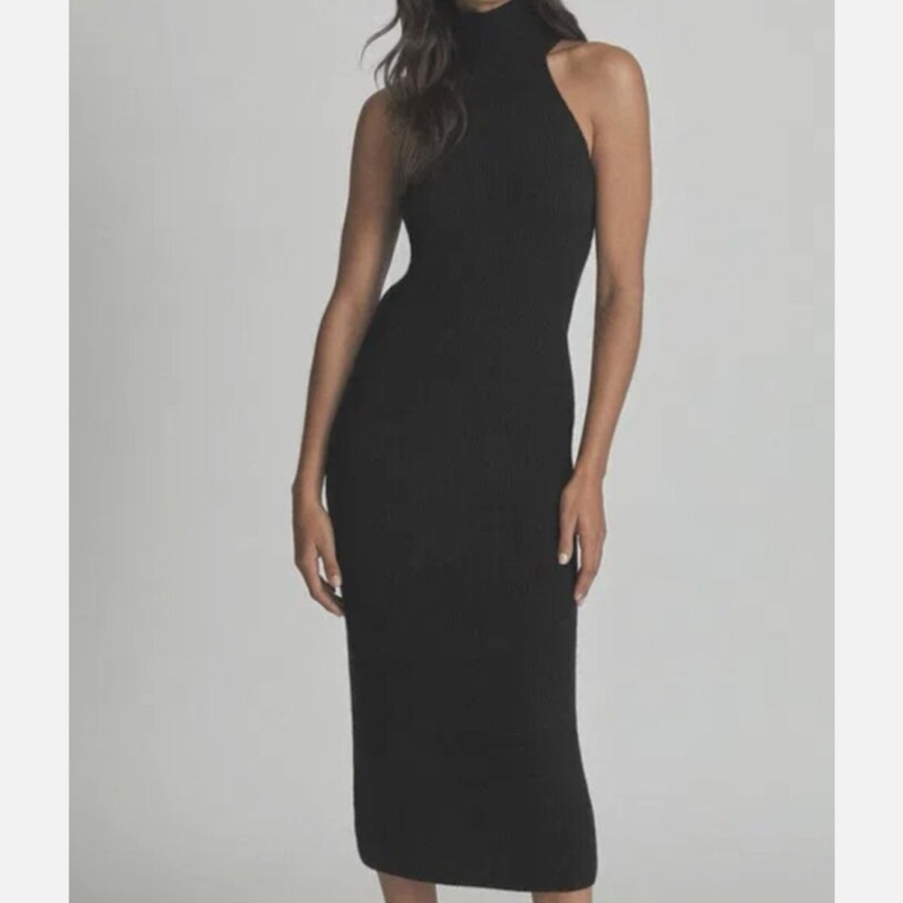 Reiss Wool Cashmere Midi Sweater Dress Rib Knit Large Sleeveless Turtleneck
